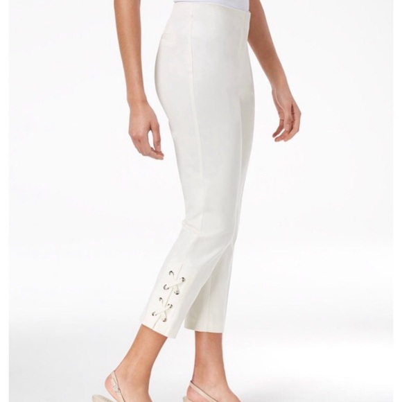 Alfani Pants - NWT Alfani Petites White Lace Up Hem Capri Pants Size 14P $75